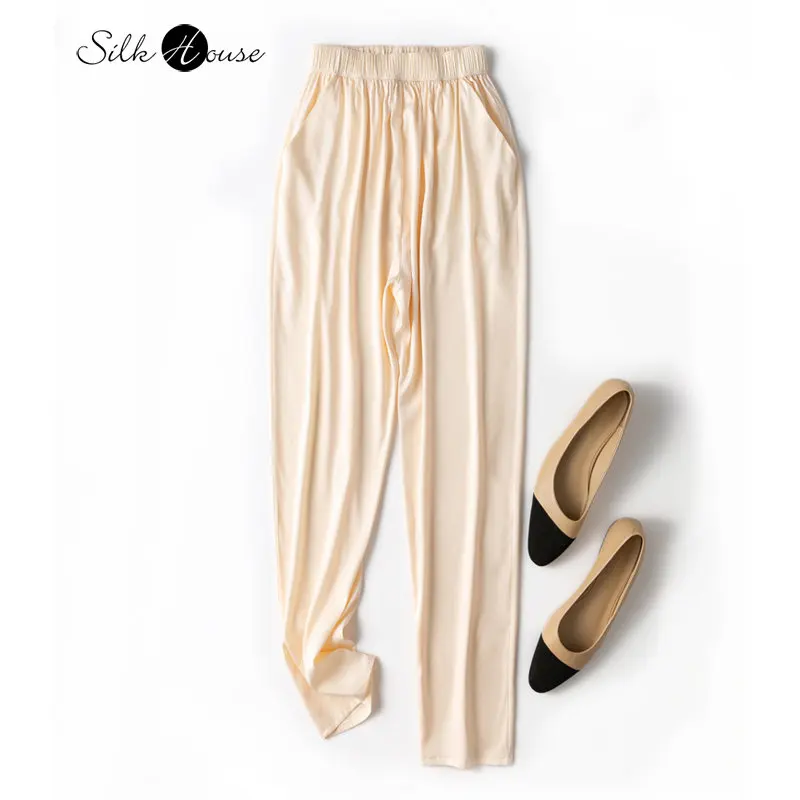 

Summer Relieving Luxury Feeling Silk Off White 20MM Small Heavyweight Elastic Double Jorsan Silk Harun Pants