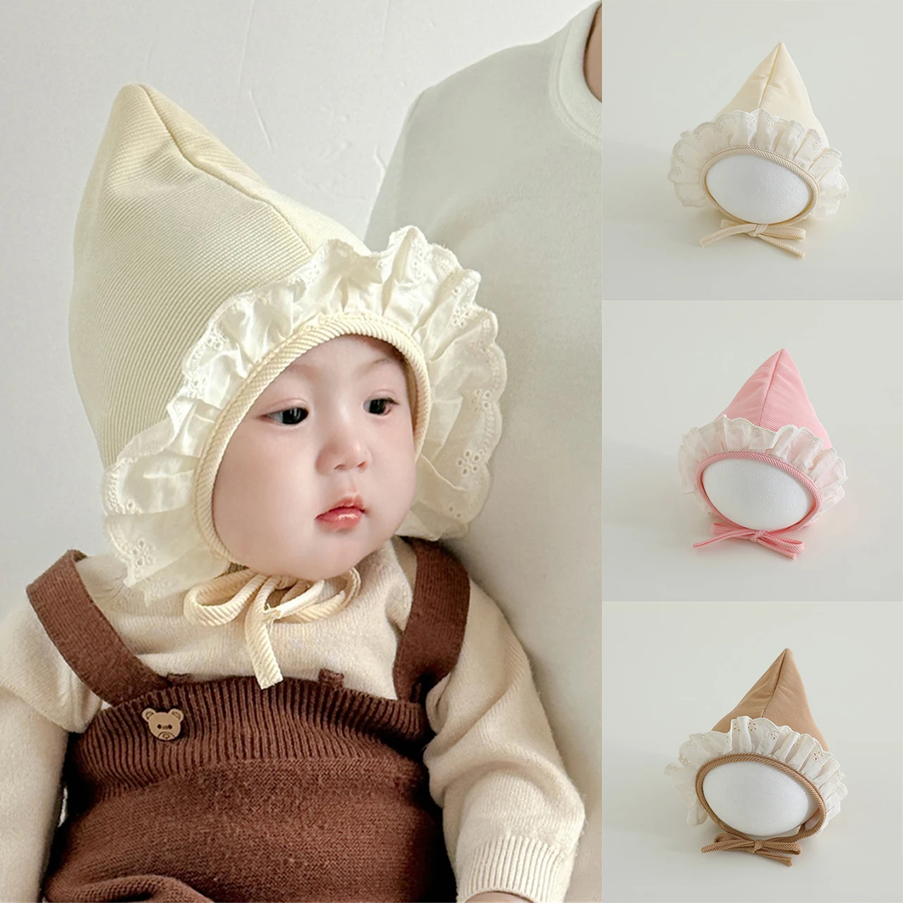 

Острый кружевной дворец, шапка принцессы для защиты ушей, милый пуловер с эльфом, мягкие хлопковые шапки для новорожденных, детская шапочка с галстуком