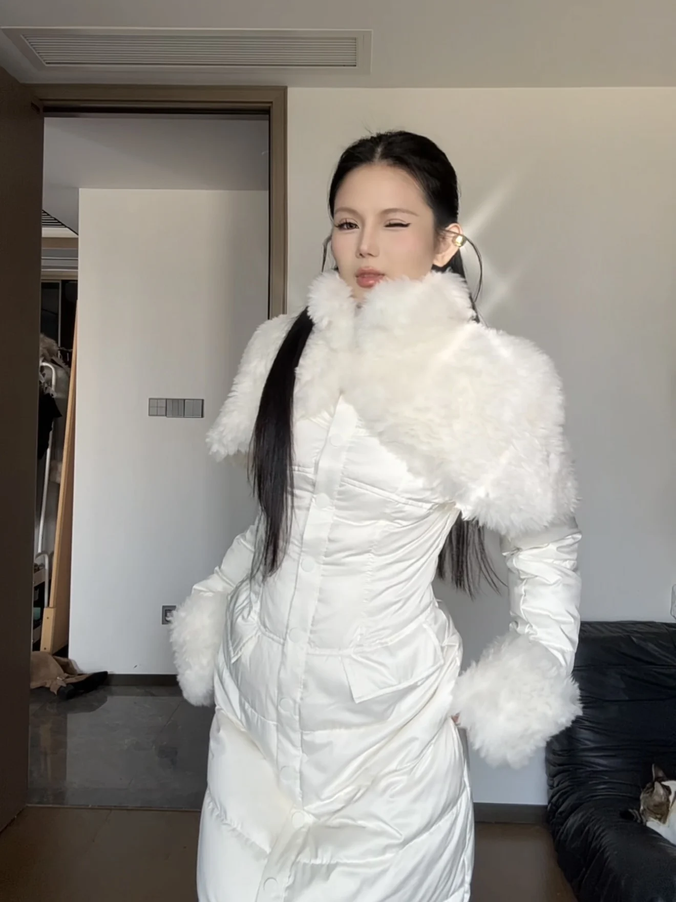 

New National Stand 90 White Du down Slim Fit Belted Splicing Long Waist a down Jaet Casual Sle Women's Coat