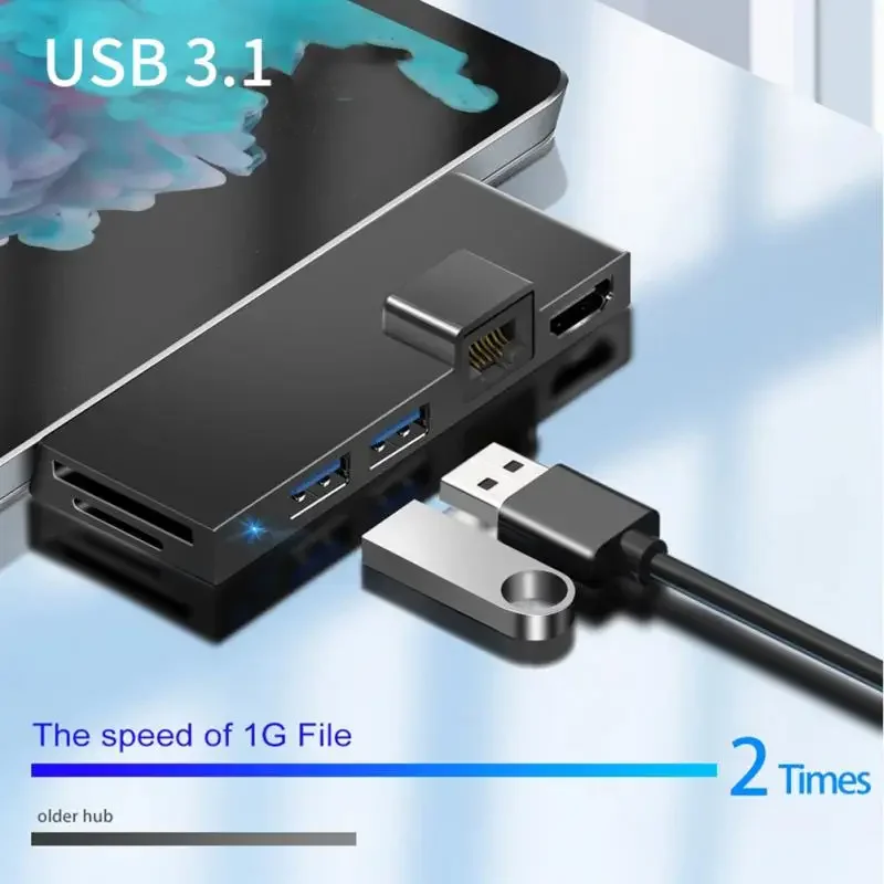 Aluminum Alloy USB 3.0 Hub Docking Station USB SD/TF Card Reader Gigabit Network Converter   Surface 4/5/6