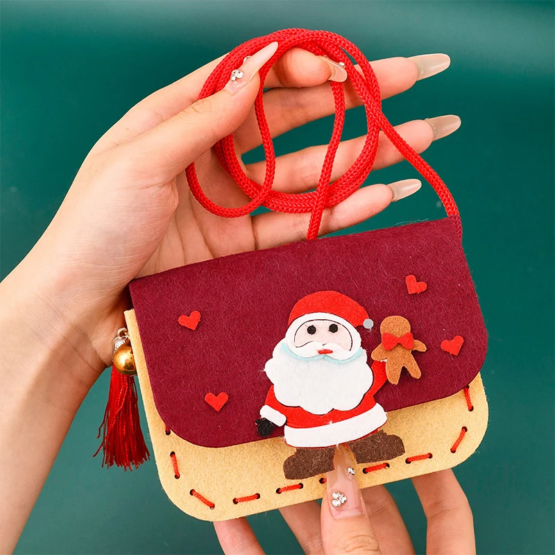 Navidad no tejido nuevo artesanía DIY juguetes para niños bolso de hombro inclinado cartera hecha a sí misma manualidades juguete educativo