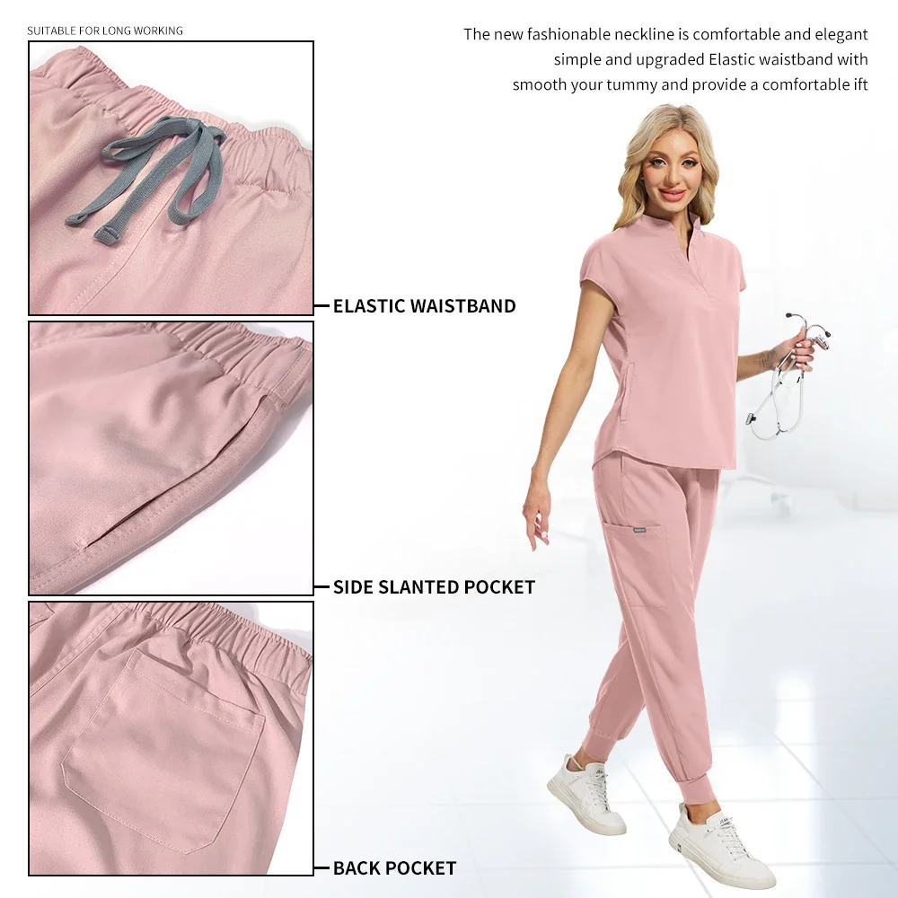 Solid Color Scrubs Jogger Suits Pet Hospital Vet Uniform Suit Wholesale Unisex Surgical Uniforms Pocket V-neck Surgery Set Women