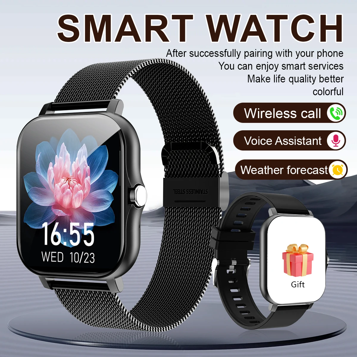 1.83 Size with smart watch, wireless call, compatible with Android and iPhone, fitness tracking unisex sports watch