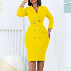 plus Size Double Breasted Dress 2025 New Style Commuter Suit Collar Solid Color Fashionable Workwear for Women