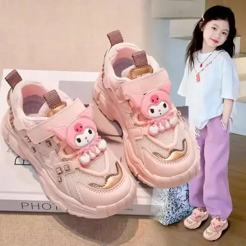 소녀 만화 Sanrio Kuromi 스포츠 신발 봄 가을 새로운 안티 슬립 두꺼운 밑창 메쉬 캐주얼 스니커즈 야외 운동화