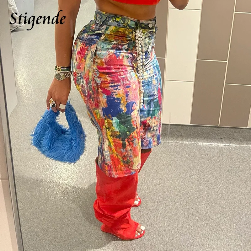 Stigende Women Graffiti Print Wide Leg Shorts Streetwear