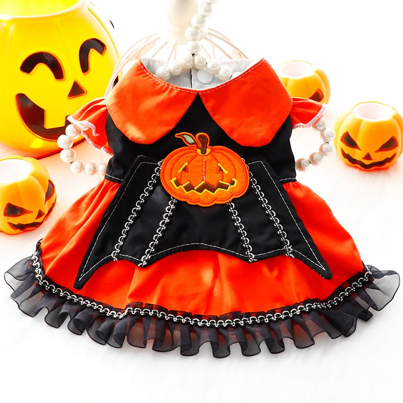 Autumn New Puppy Dog Cats Clothing Halloween Orange Pumpkin Wing Lolita Dress For Small Medium Dog Poodle Pet Dog Clothes XS-XL