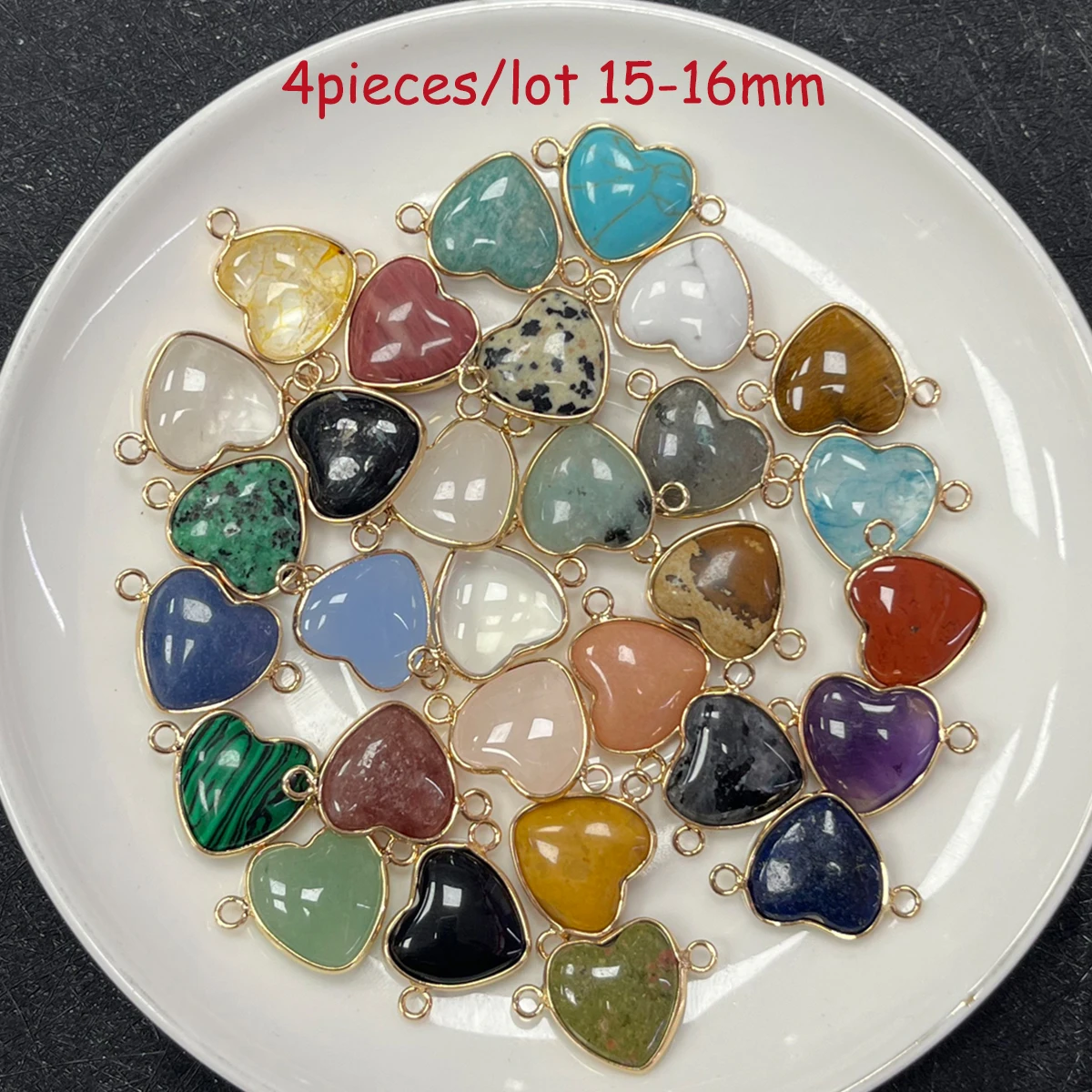 

4pieces/lot Faceted Natural Stone Connectors Heart Shaped Pendant Charms for Women Bracelets Jewelry Making DIY Accessories