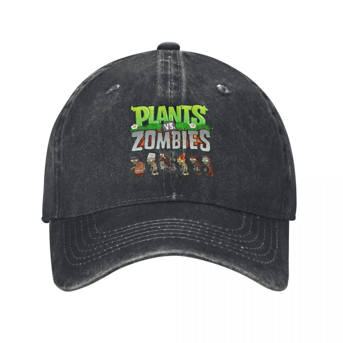 Washed Men's Baseball Cap Poster Trucker Snapback Caps Dad Hat Plants VS The Z-Zombies Golf Hats