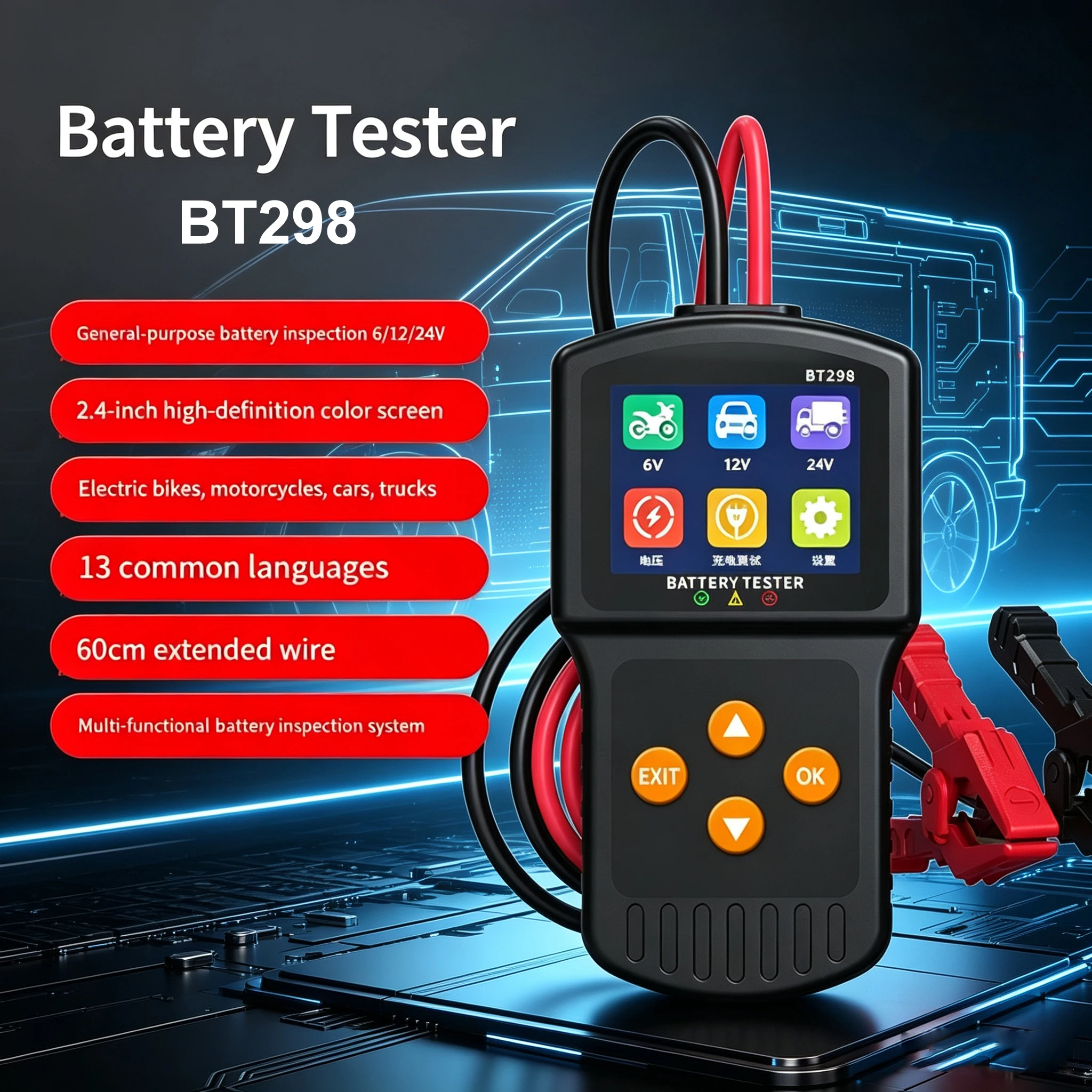 Power Tools Display - BT298 6-24V Autobatterie-Tester zur Messung von