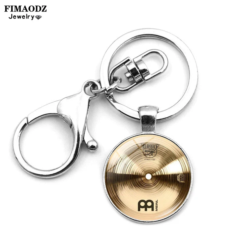 Fimao Schlagzeuger Becken Schlüssel bund Retro DJ Schallplatte Foto Glas Cabochon Karabiner verschluss Anhänger Schlüssel ring Fans Geschenk Schmuck