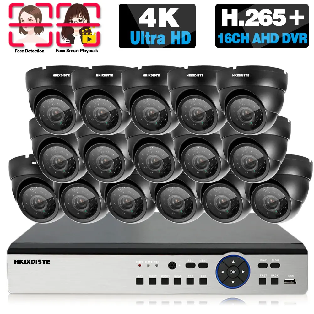 

4K Ultra HD 16CH DVR Security Camera System Home CCTV Monitoring Camera Set 8MP AHD Dome Video Surveillance Kit P2P 8CH DVR Kit