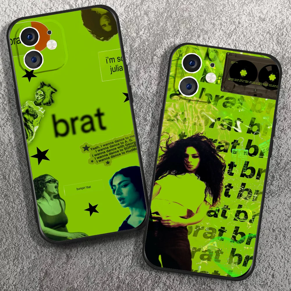 B-brat c-charli XCX Phone Case For IPhone 16 15 14 13 Pro Max 11 12 Mini 2022 Black Silicone Cover