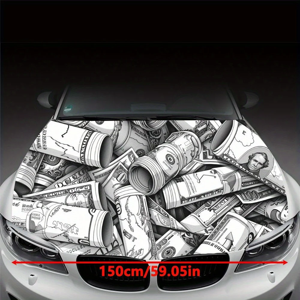 Illusory Money Grand Scene Car Hood Decal Sticker, Durable Car Vinyl Wraps Suitable for Most Vehicles, Car Engine Hood Protectiv