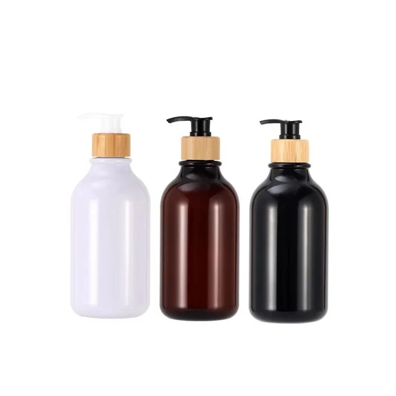

10Pcs Bqdy Lotion Bottle 300ml 500ml Plastic PET Empty Liquid Containers Press Bamboo Wood Pump Shampoo Shower Gel Bottles