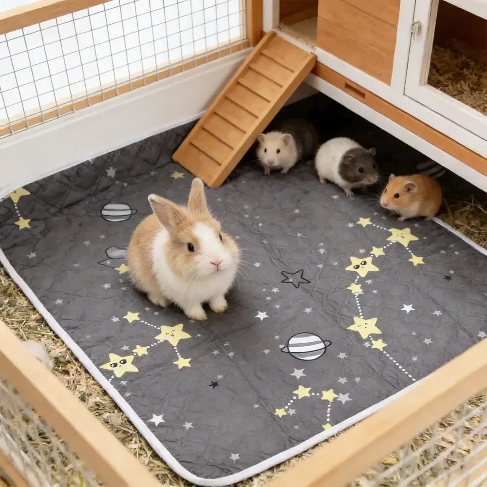 Random Print Washable Pee Pad for Pet Rabbit Hamster Small Animal Reusable Leakproof Urine Mat Cage Liner Potty Training Bedding - view 5