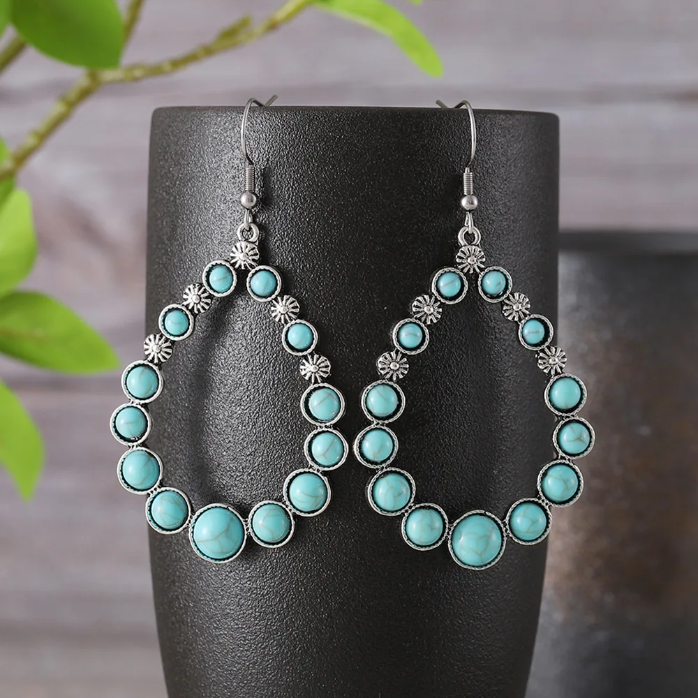 

DIY accessories Cross-border European and American explosions Bohemian ethnic style hollow earrings, retro water drop-shaped flo