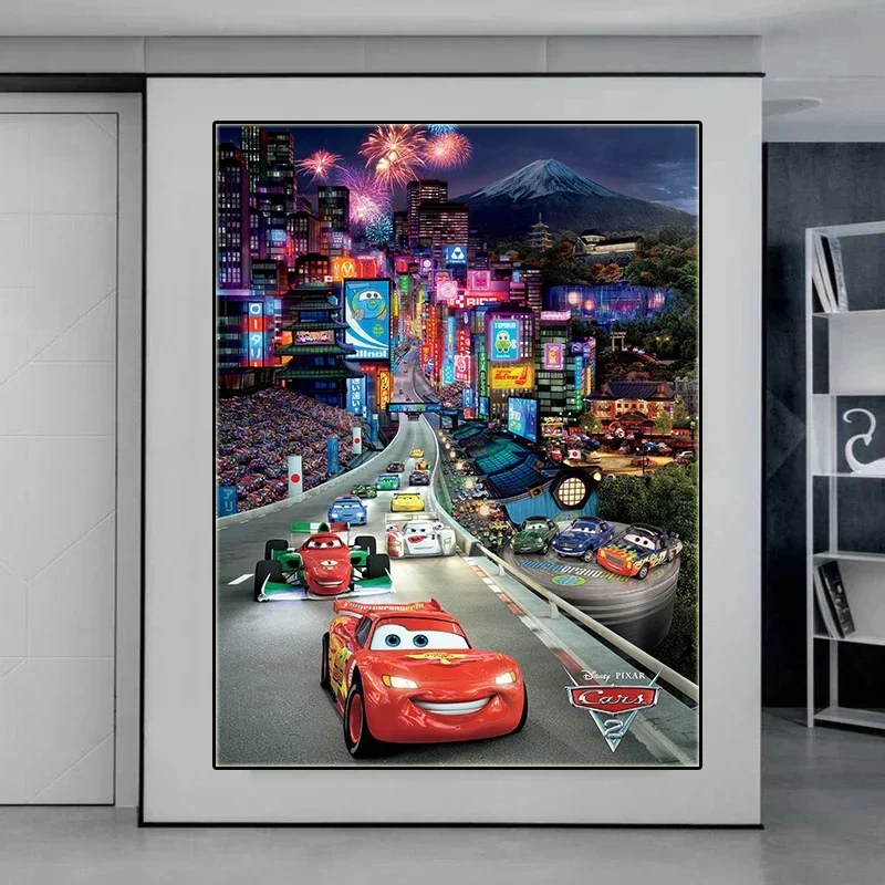 Disney  Cartoon Lightning McQueen Canvas Painting Pixar Cars 2 Movie Posters Prints Wall Art Picture for Kids Room Home Decor