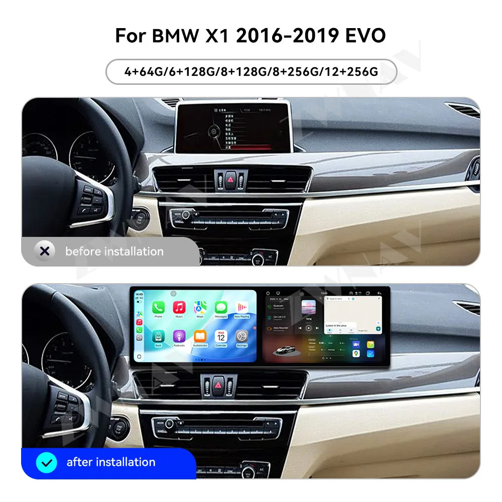

Автомобильные аксессуары CarPlay QLED Автомобильный радиоприемник Android 15 для BMW X1 2016-2019 EVO GPS-навигация Стерео Мультимедийный плеер Головное устройство