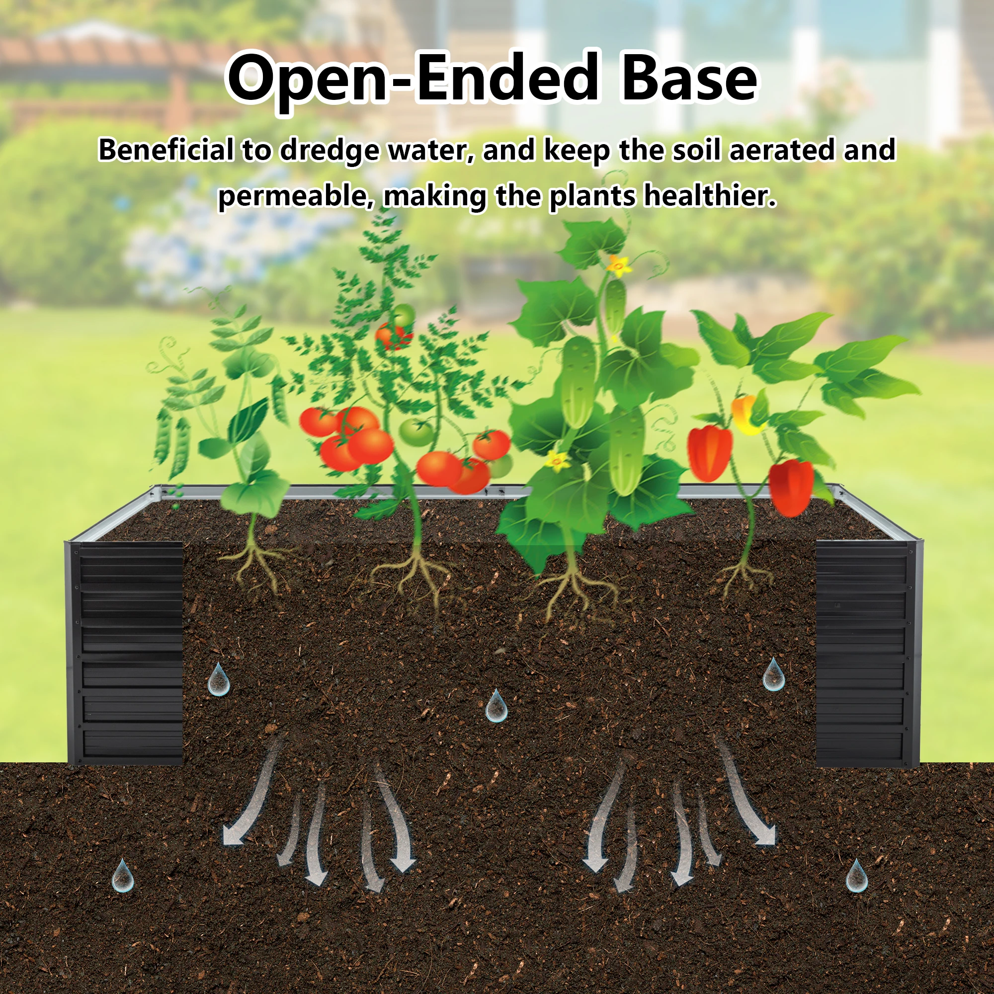 Garden Bed 2 Pack 8x4x2 ft Sturdy Heavy Duty Galvanized Metal Planter Box Set Outdoor Vegetable Flower Herbs Fruits Black view 6