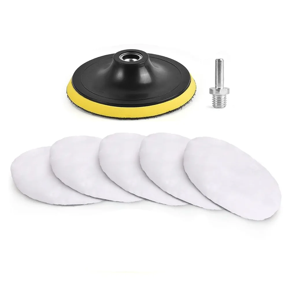 7pcs 4 Inch Diameter Wool Polishing Pads M10 Connection Rod Thread Self Adhesive Sponge Buffing Drill Attachments
