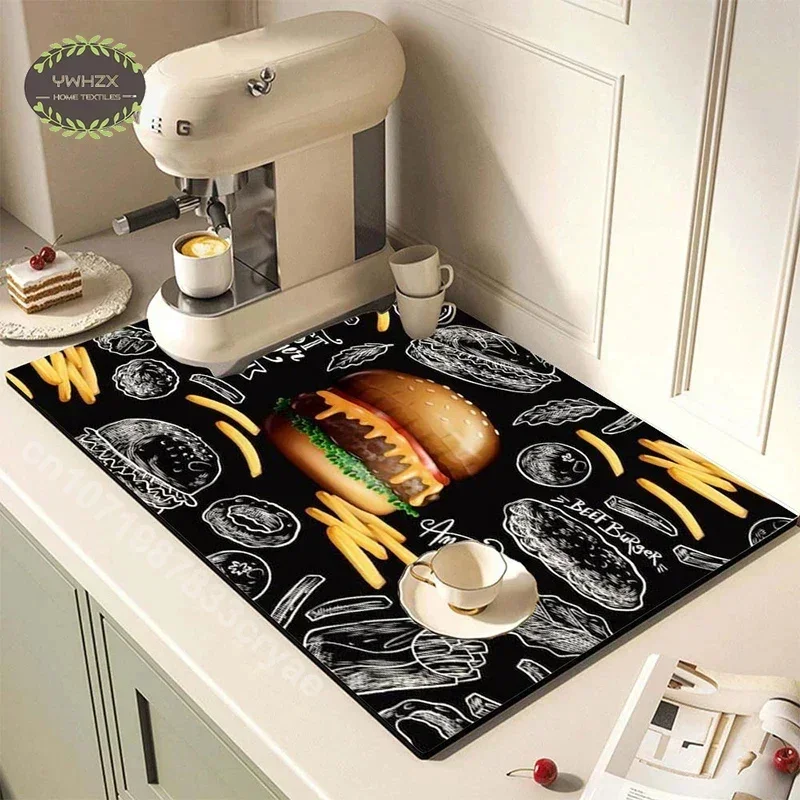 Coffee Design Dish Drying Mat Super Absorbent Kitchen Counter Drain Pads Tableware Cups Bottle Sink Waterproof Non-slip Mats
