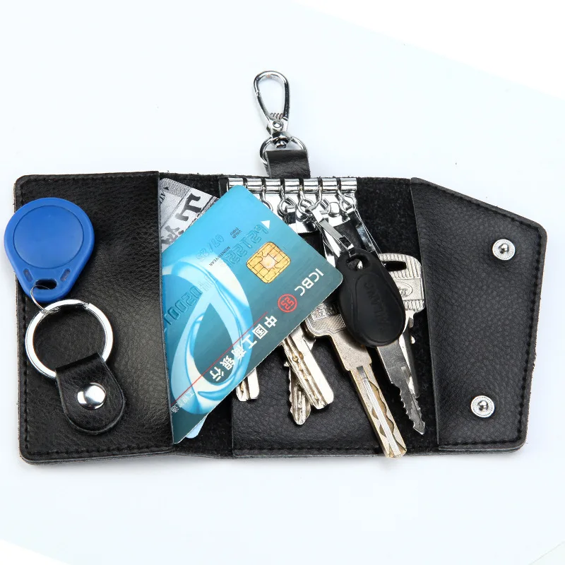 Car Home Key Organizer Leather Soft Buckle Ultra-thin Large Capacity Card Holder Casual Coin Purse Men And Women Wallet Keychain