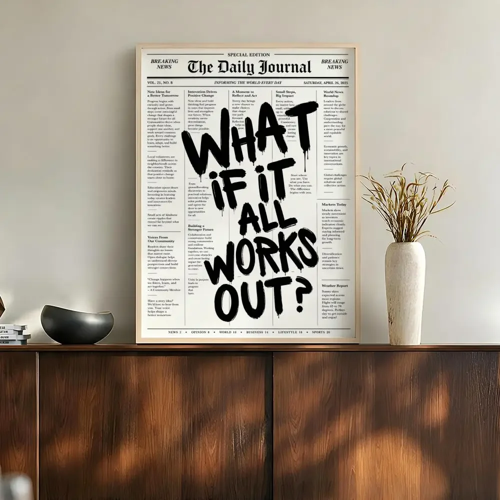 Motivational Newspaper Quotes Bold Typography Positive Mindset Poster Modern Aesthetic Wall Art for Home Bar Cafe Bathroom Decor