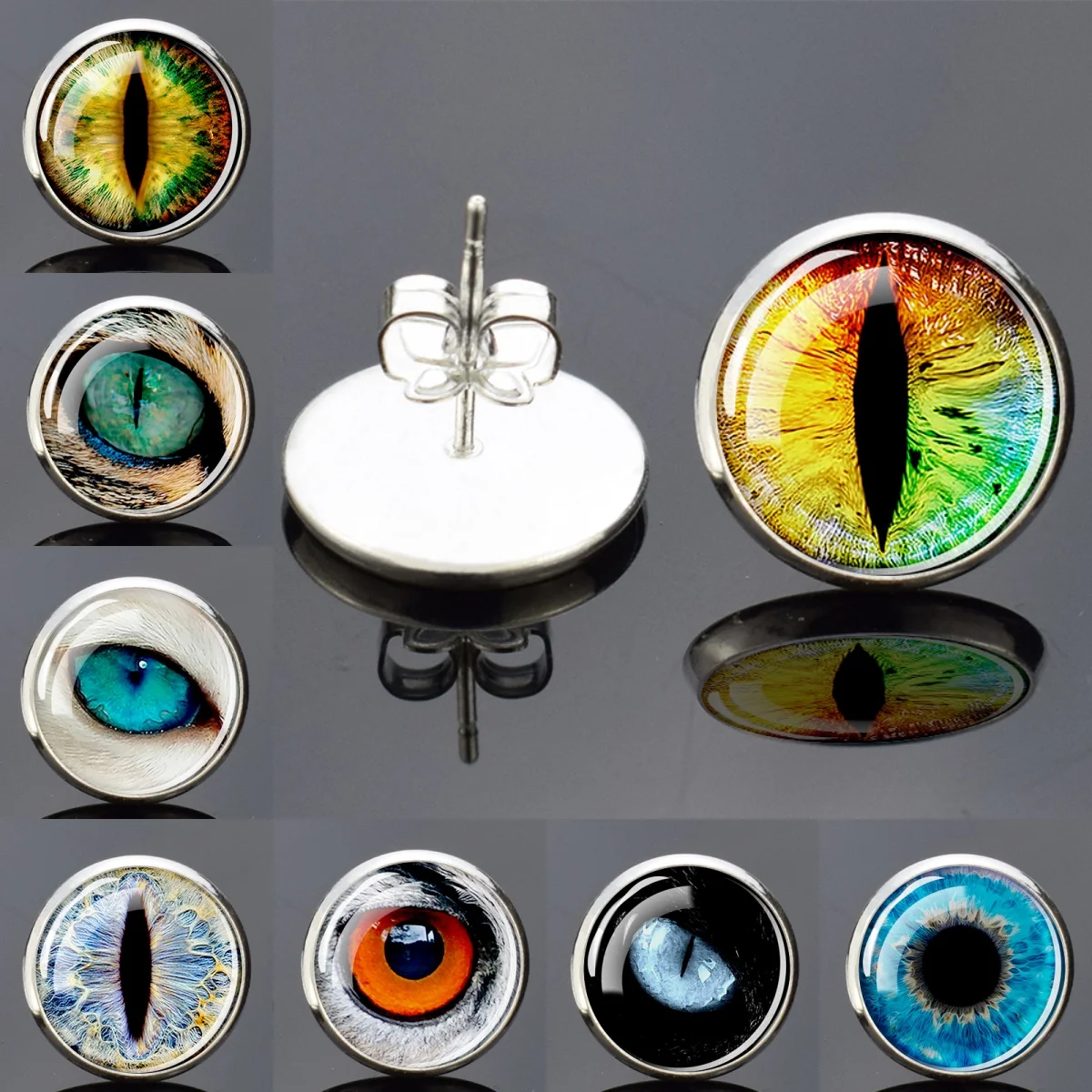 Colorful Eye Ear Studs Cat Eye Earnails Animal Eye Earrings Glass Inlaid Jewelry Gift