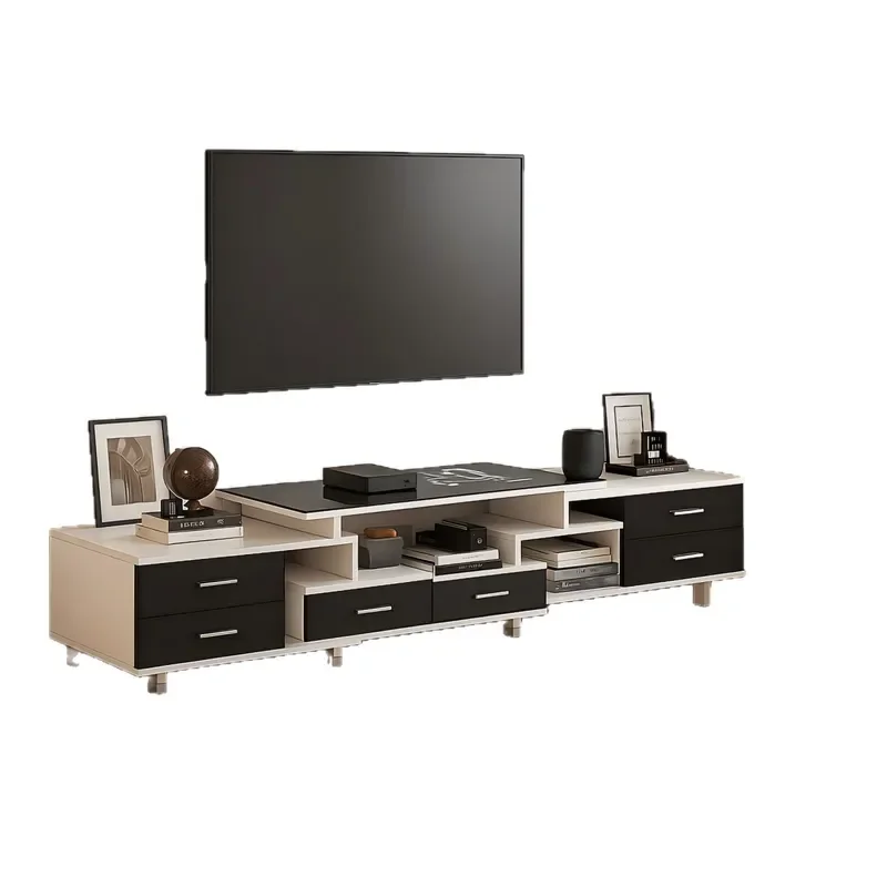 Modern Extendable TV Stand Coffee Table Combo Minimalist Storage Unit for Small Living Room Apartment Floor Console Furniture