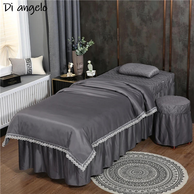 Monochrome Beauty Salon Bedding Set, Easy Bed Skirt, Massage Spa Pillowcase, Sheet Quilt, Duvet Cover, Custom Size, 4-6Pcs #S