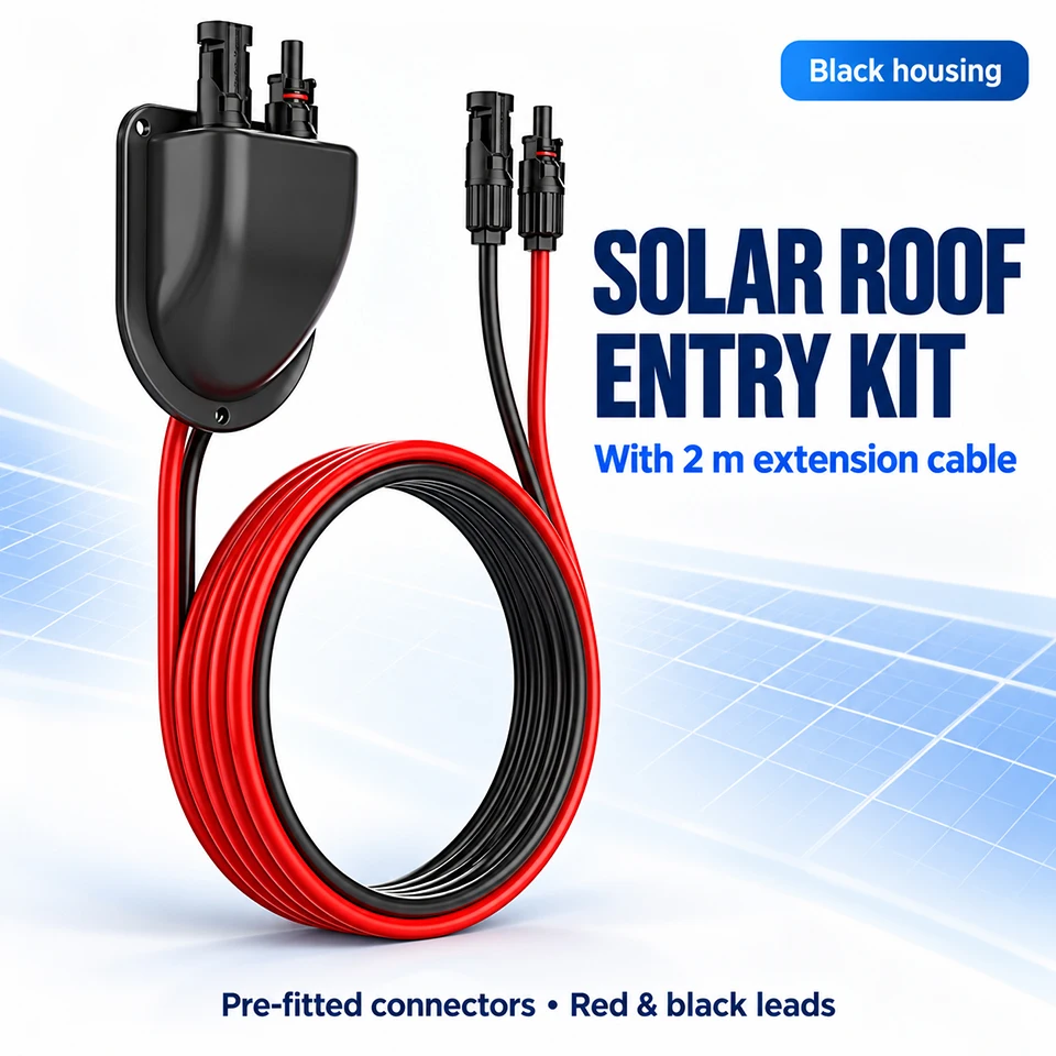 Solar Panel Roof Cable Entry Kit with 2M MC4 Extension Cable, Dual Wire Gland for RV Camper Van Boat, Black White