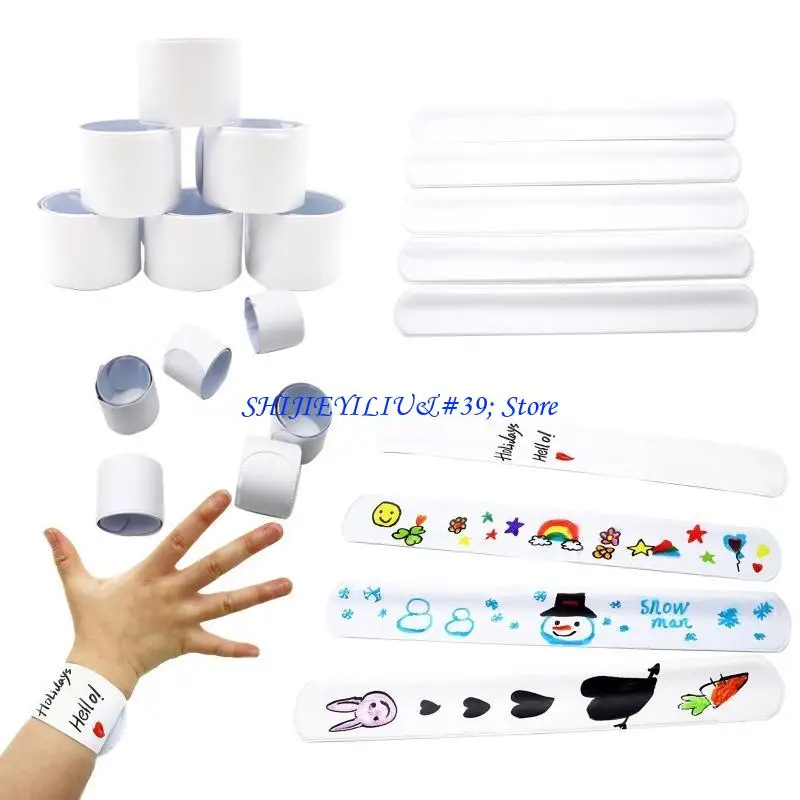 E21F 30x Slap Bracelets Blank Slap Wristband White Slap Bands Party Painting Supply for Girl Boy DIY Birthday Present Party