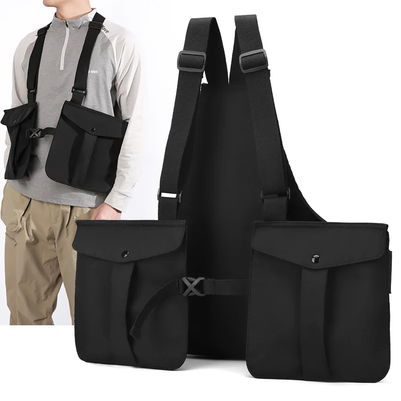 Nylon lightweight overalls waistcoat vest bag loose multi-pocket chest bag wearable function cool cross-body backpack