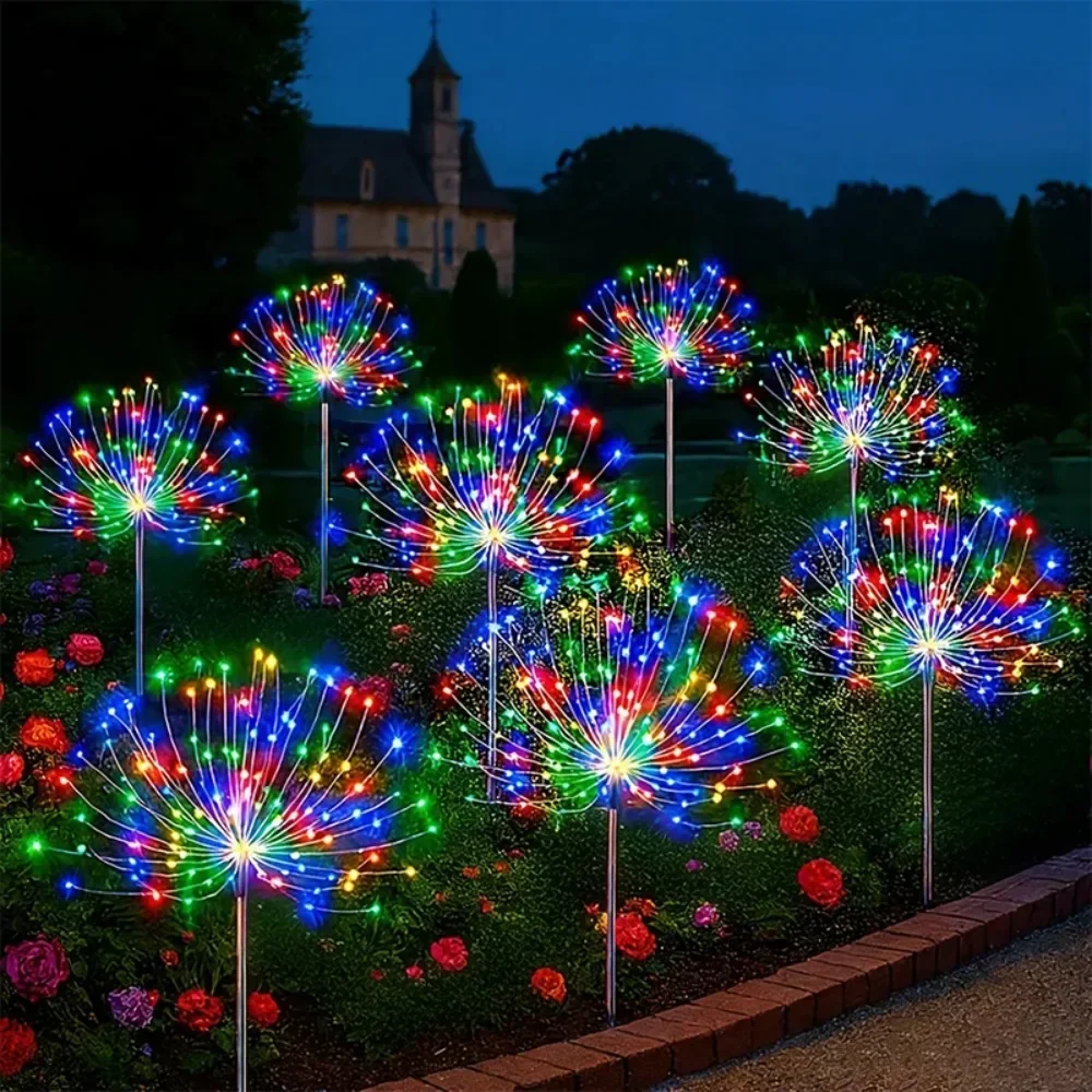 Solar Dandelion Firework Lights LED Multicolor Stake Light Outdoor Garden Lawn Landscape Decoration for Yard Patio Pathway