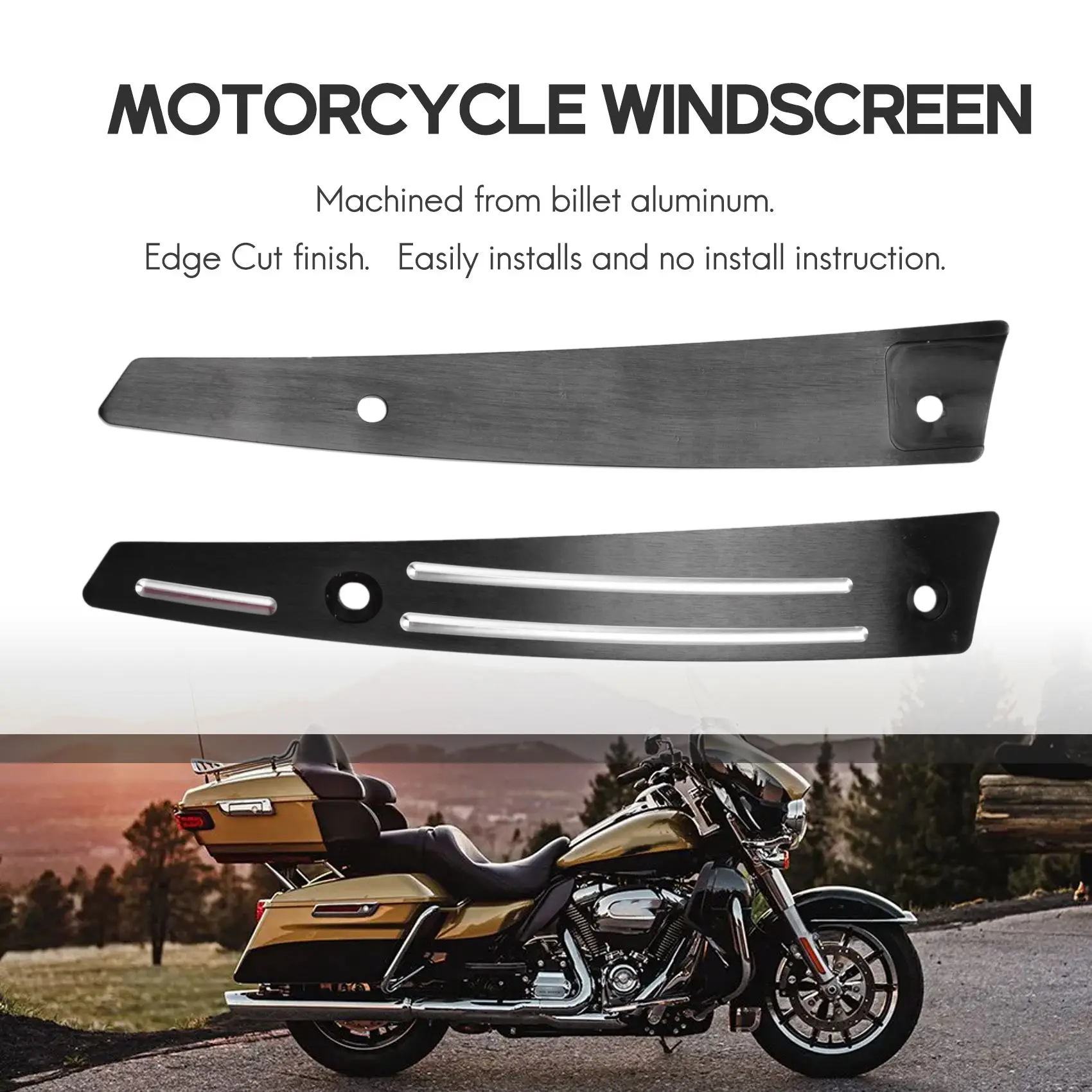 Plain Black Split Windshield Side Trim For Touring Road Glide FLTR 2015-2020