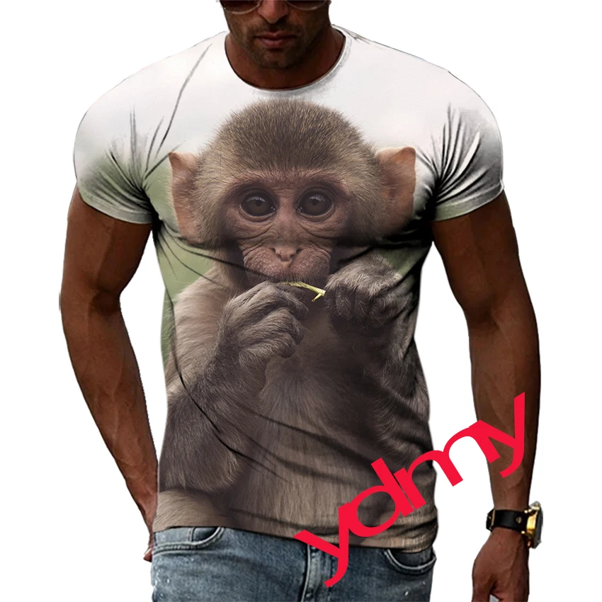 

Tide Fashion Summe Monkey Picture Men's T-shirt Casual Print Tees Hip Hop Personality Round Neck Short Sleev Quick Drying