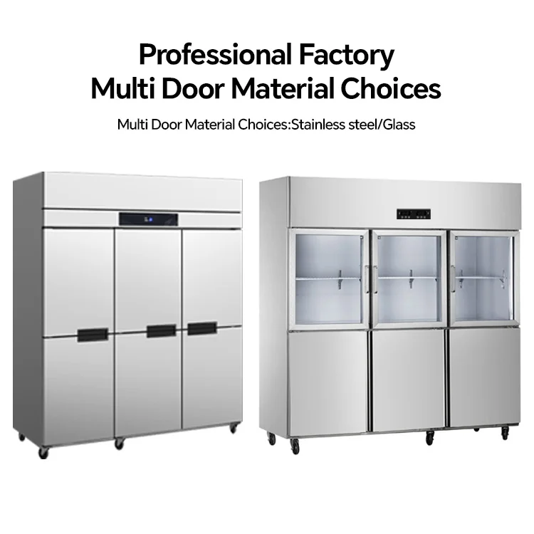 6 Door Refrigerator Factory Price Dual Temp Commercial Vegetable Upright Fridge Stainless Steel Digital Display Durability Glass