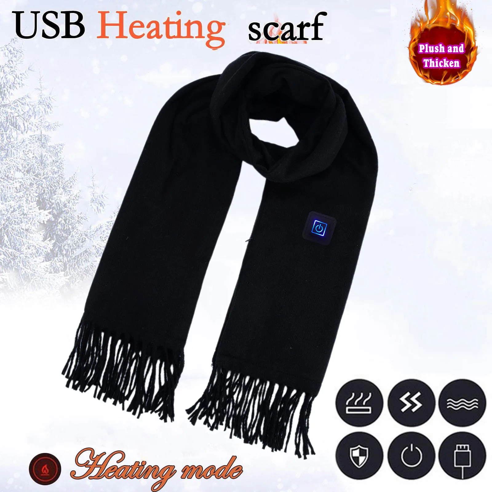 USB Women Men Heating Scarf Temperature Scarf Gears Adjustable USB Charging Heat Control Neck Warmer For Camping Running Scarf