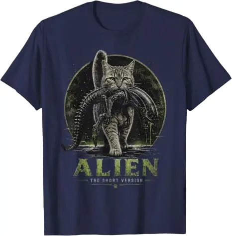 Alien Kurzversion Katze Sci-Fi Horror Parodie Lustiges T-Shirt Y2k UFO Katze Alien Grafik Damen Herren Kleidung Geeks Einzigartiges Neuheiten-T-Shirt – Detail 13