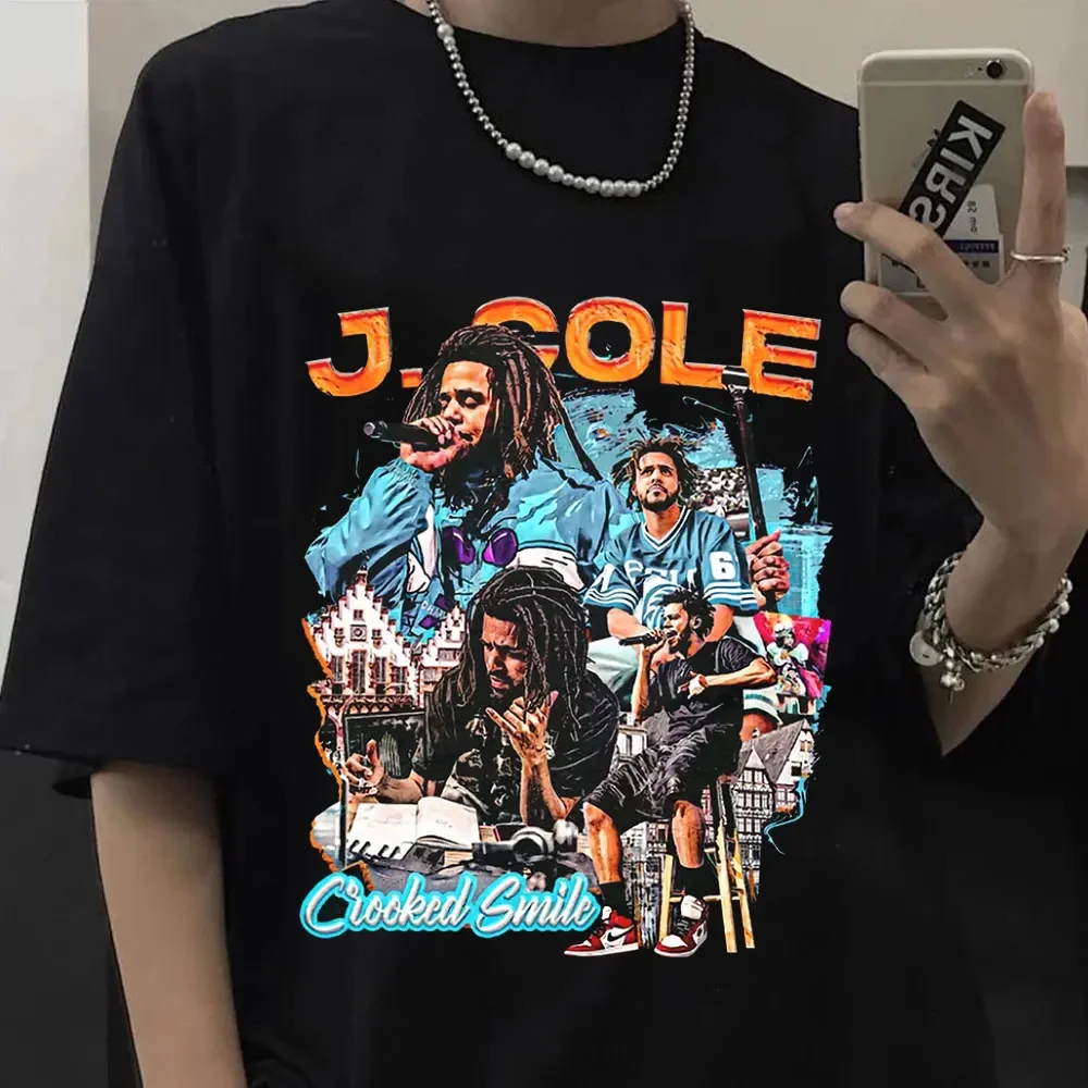 Fashion Rapper J Cole Crooked Smile Summer T-Shirt Harajuku Boy Girl Graphic Print Tees Black Short Sleeve Tshirt Streetwear