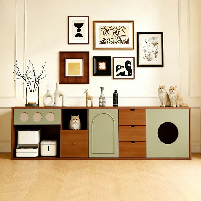High-value pet TV cabinet cat nest integrated log cream style living room household