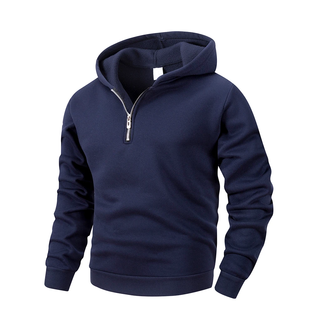 Herbst und Winter Herren warmer Kapuzenpullover mit Reißverschluss und Hals, lässiger Outdoor-Sport-Hoodie, tägliche Herren-Sweatshirt-Jacke