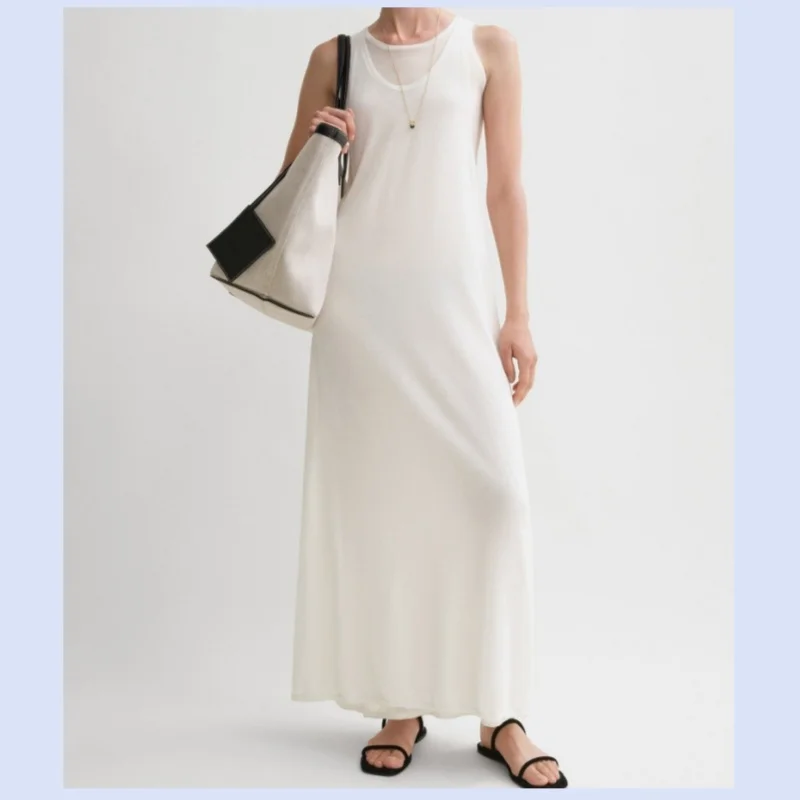 26 year spring/summer new simple, lazy and relaxed double-layer knitted sleeveless vest dress