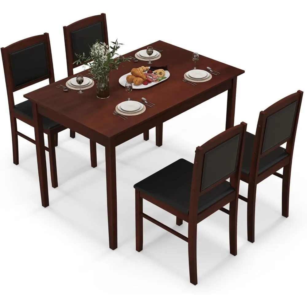 5-Piece Dining Table Set for 4 - Breakfast Nook Table Set with Kitchen Table, 4 Upholstered Chairs