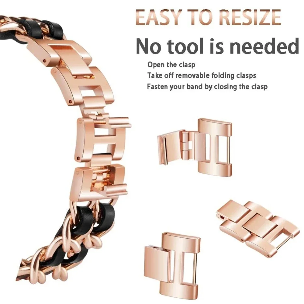 Metal + pulseira de couro para huawei relógio ajuste 3 feminino smartwatch fácil ajustável confortável pulseira para huawei relógio ajuste 3 correa