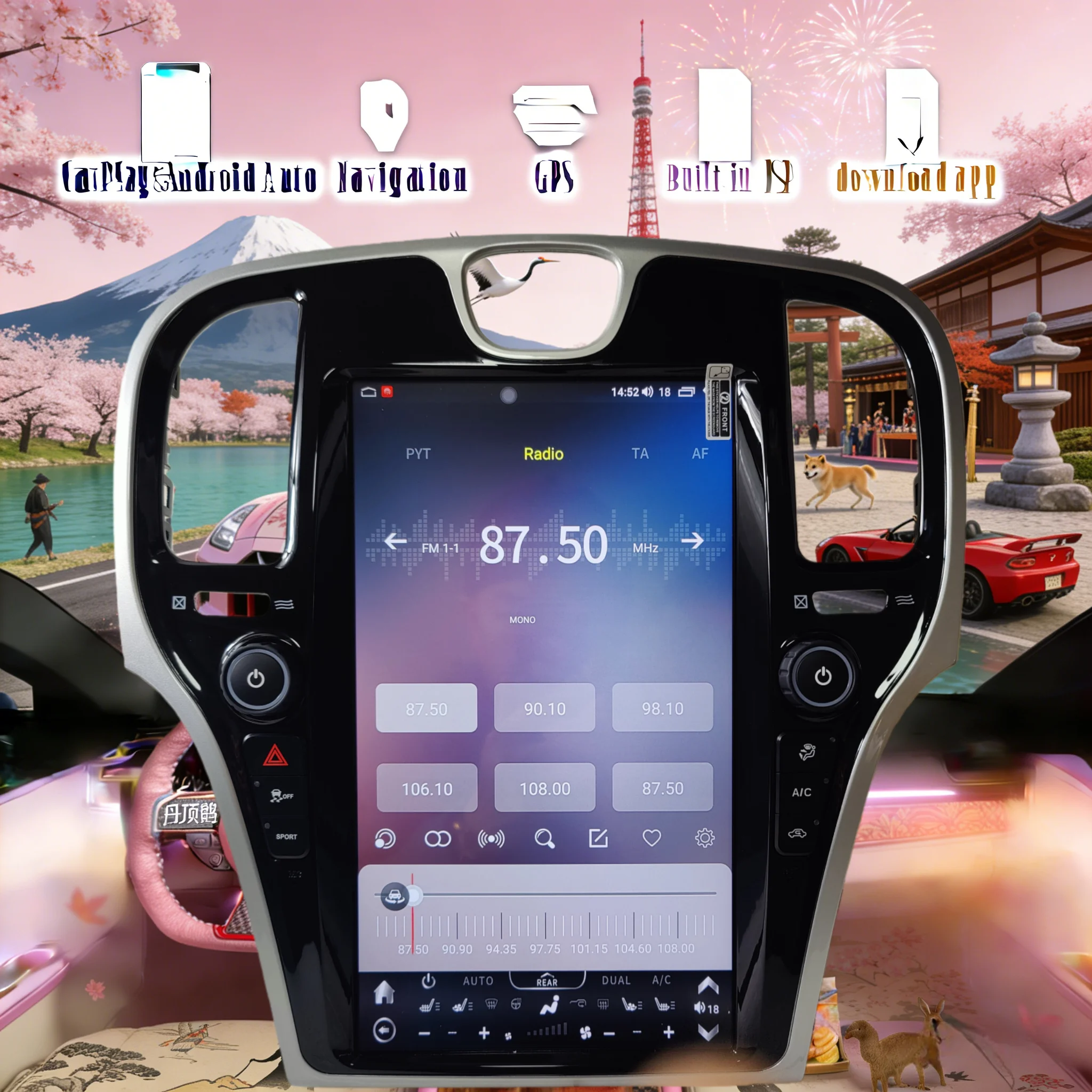 

14,5-дюймовое автомобильное радио с Android 14 и CarPlay для Chrysler 300 300C 300S 2011-2023: мультимедийный стереоплеер с GPS и головным устройством