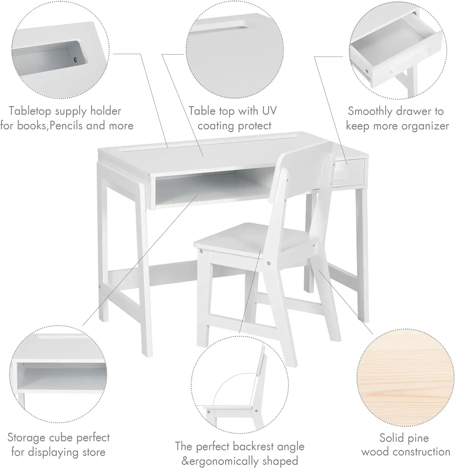 Kinder Schreibtisch und Stuhl Set, Schreibtisch für Kinder mit Schubladen, Holz Kinder Studiert isch, Student Schreibtisch Computer