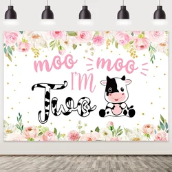 Cow Themed  irthday Party Decoration,Cows and Pink Flowers Backdrop for Second Birthday Party Supplies