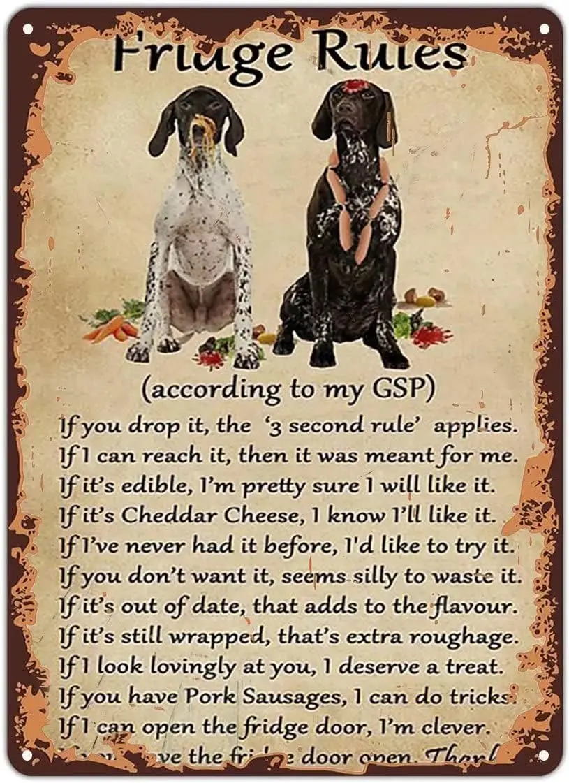 Wall Hanging Plaque Metal Tin Fridge Rules German Shorthaired Pointer, Metal Sign Retro Wall Decor for Home Cafes Office St sign